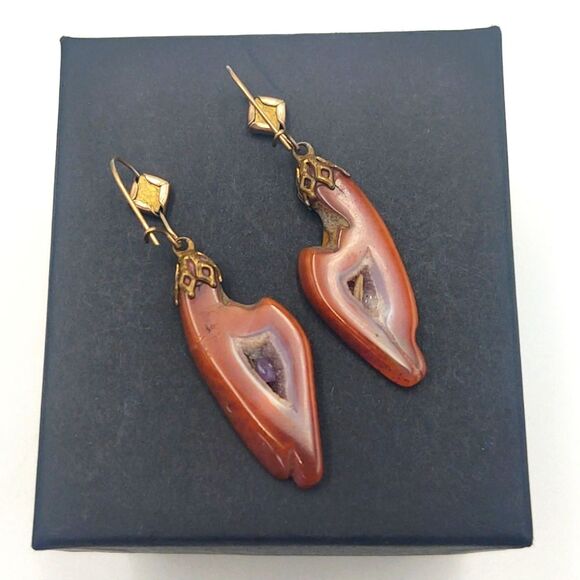 Natural Carnelian Agate Slice French Wire Earrings - Picture 2 of 6
